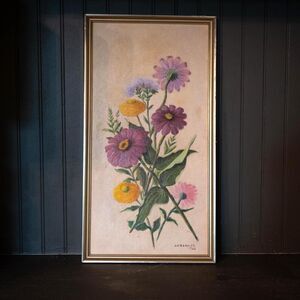 Vintage Flower Bouquet Oil Painting | Mid Century Garden Flowers